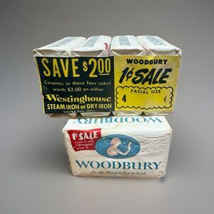 Vintage Woodbury Facial Soap 1 Cent 2 4 Packs 8 Bars NOS Prop Antique 1940-1950s